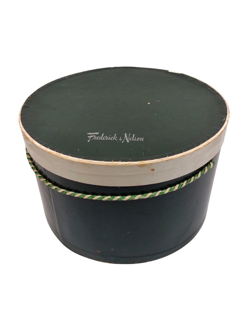 Vintage Round Frederick & Nelson Department Store Hat Box Green w Corded Handle